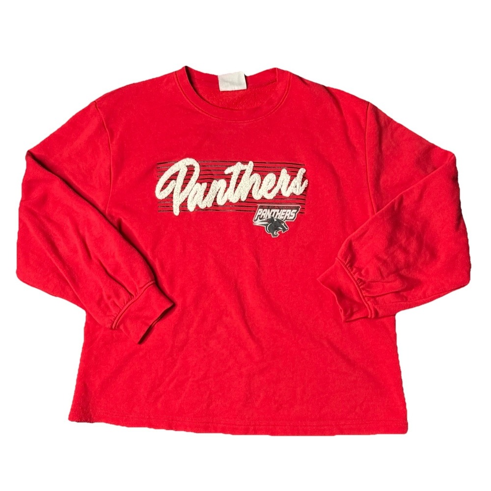 Clark Atlanta University Adult Crewneck Sweatshirt Embroidered‎ Panther Logo Red
